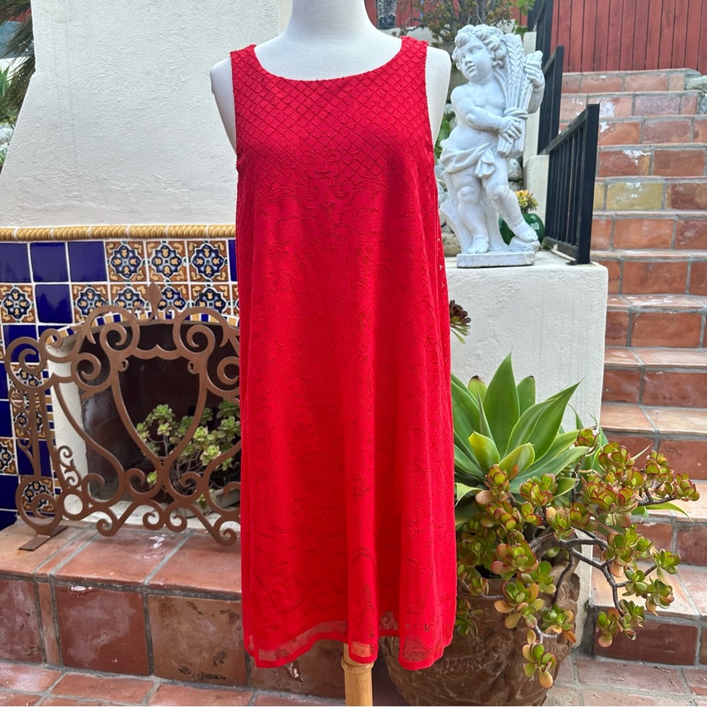 Max Studio Flowy Lace Sleeveless Sheath Lined Red Dress Size Large